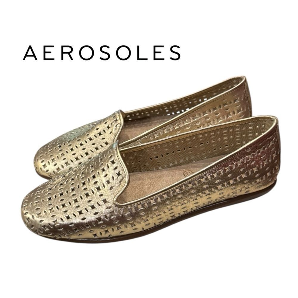 AEROSOLES Metallic Gold Perforated Slip-On Flats